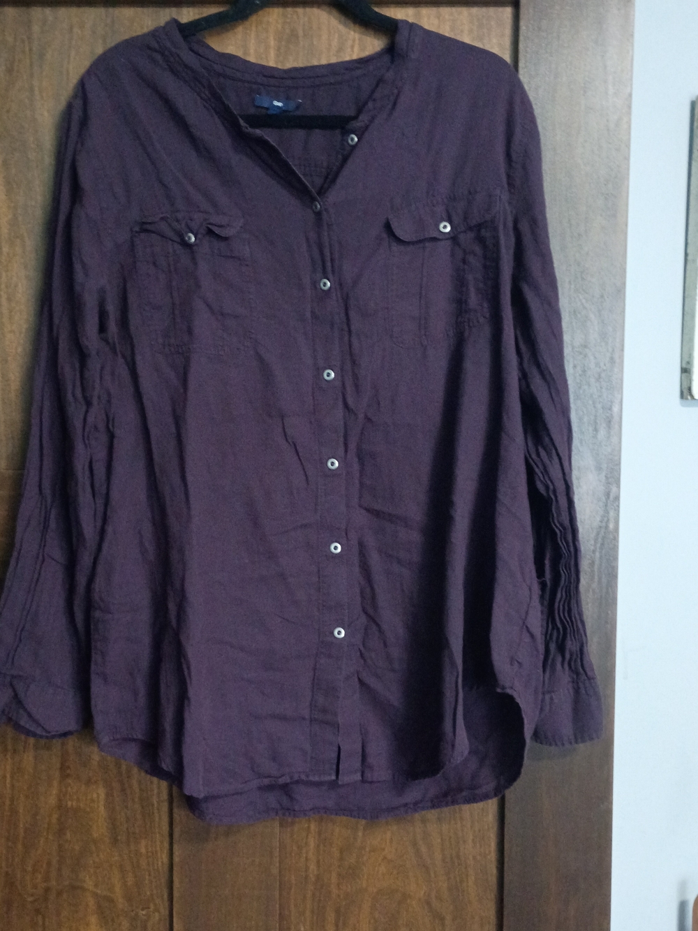 GAP Button-Front Long Sleeve Shirt - Plum